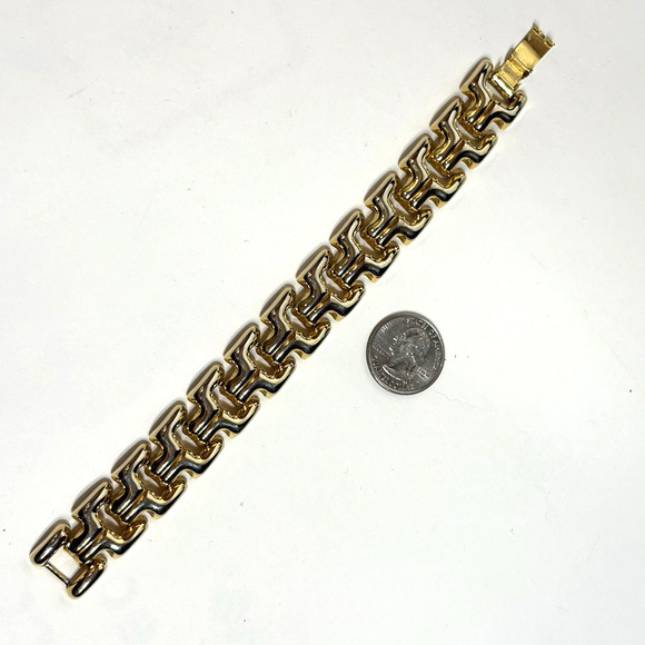 80s Classic Link Chunky Gold Tone Bracelet 7 1/2" Vintage Box Clasp Retro - Picture 3 of 7